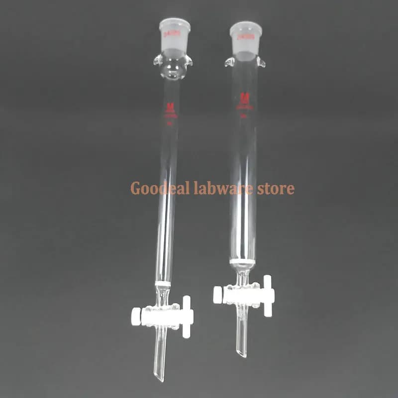 1 colonne de chromatographie avec piston en PTFE, colonne chromatographique de laboratoire avec noyau en sable, embouchure standard 24. #