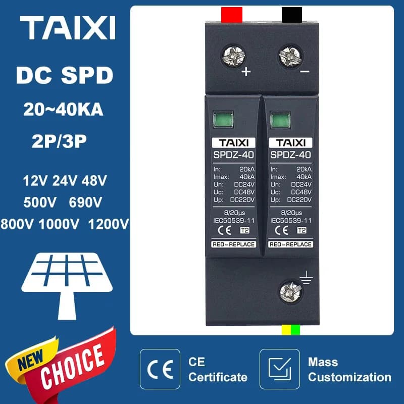 Dispositif de Protection contre les surtensions photovoltaïque DC SPD 2P/3P DC12V 24V 48V 500V 690V 800V 1000V 20KA ~ 40KA, Protection contre les éclairs