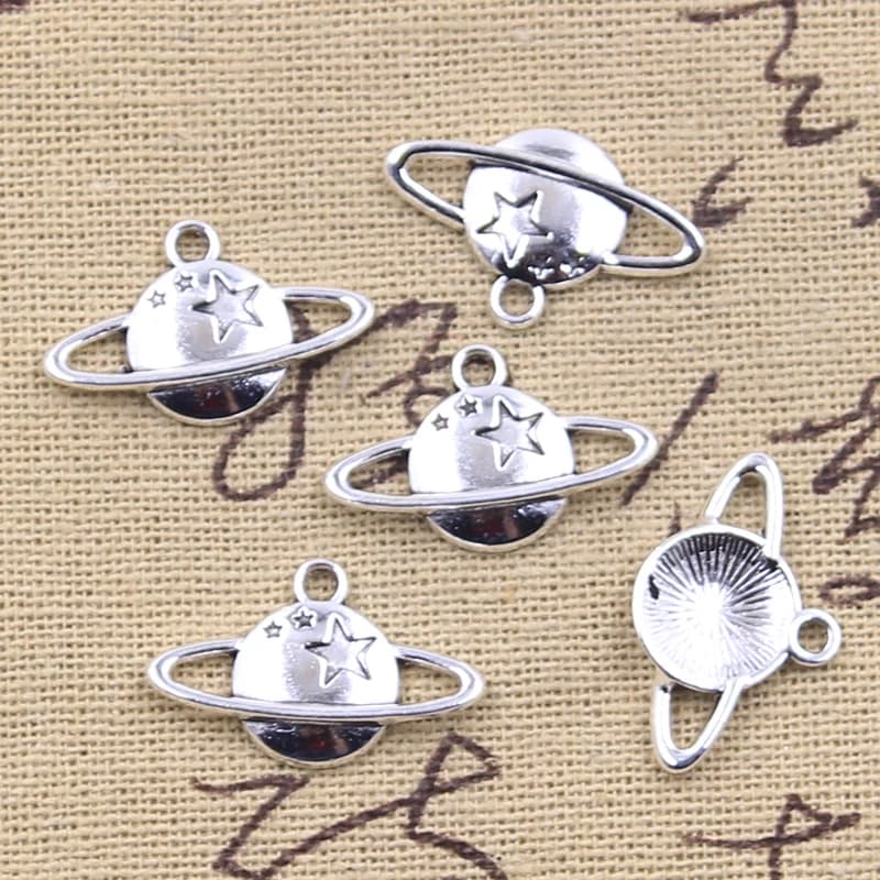 30 pièces breloques étoile terre saturne planète étincelle 14x22mm Antique couleur argent pendentifs bricolage artisanat faisant des résultats bijoux tibétains