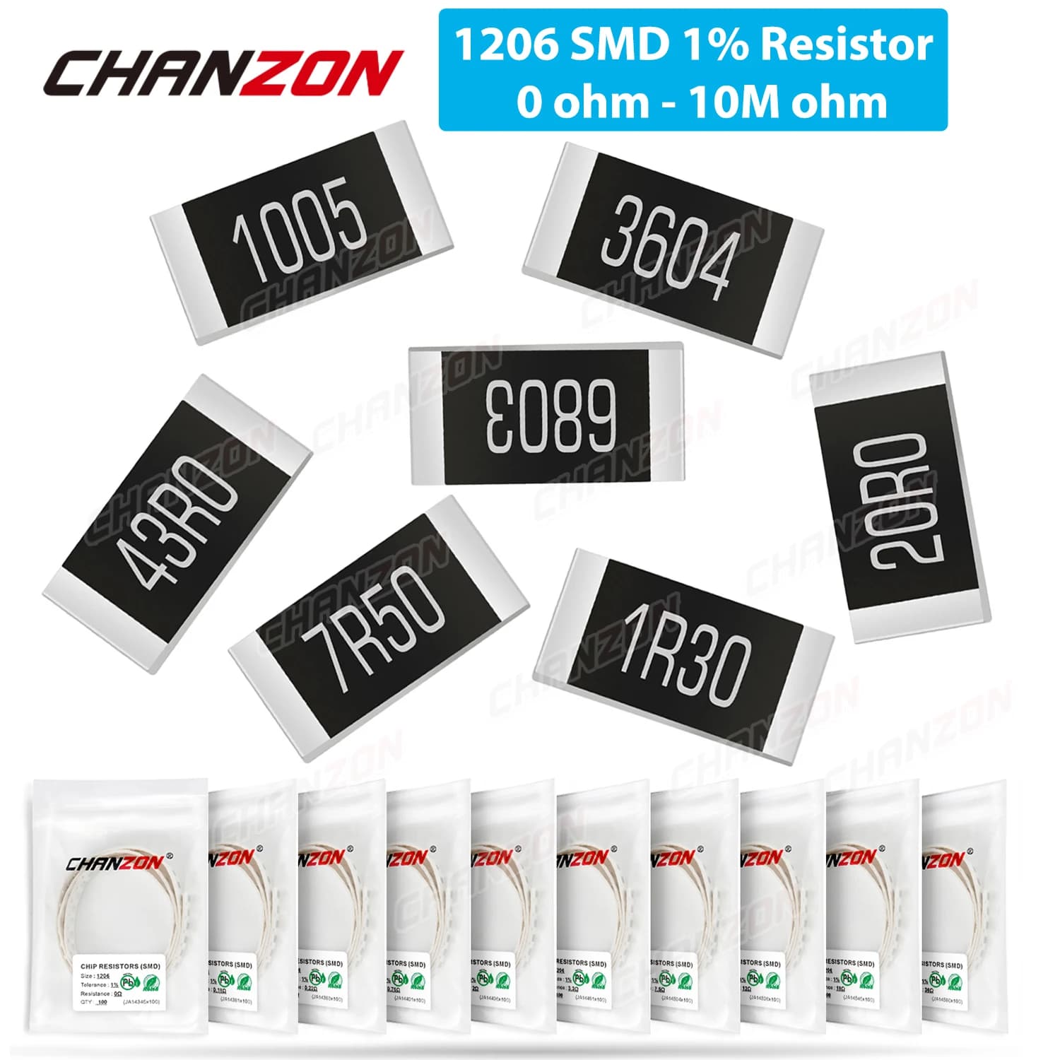 100 pièces résistances SMD 1206 0ohm - 10M Ohm 1/4W 1% puce de Film de haute précision résistance fixe 0.01 0.22 4R7 100 220 330 1K 10K 300K