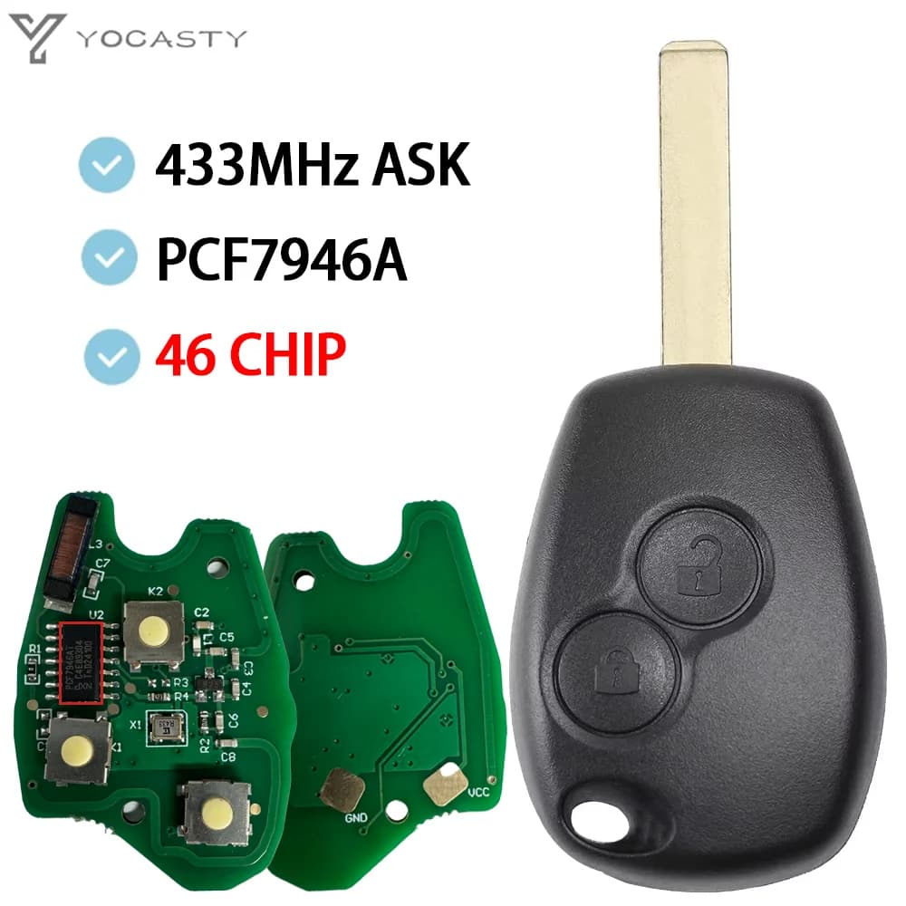 Télécommande de clé de voiture YOCASTY PCF7946A VA2 pour Renault Wind Clio Modus Kangoo Master Twingo 2004 2005 2006 2014 2015 2016