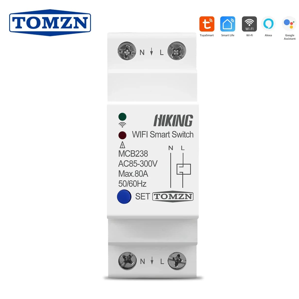 TOMZN-Disjoncteur WiFi sur Rail DIN, Commutateur Intelligent, Télécommande par Smart Life, TUYA pour Smart Home, MCBP2, 2P, 80A