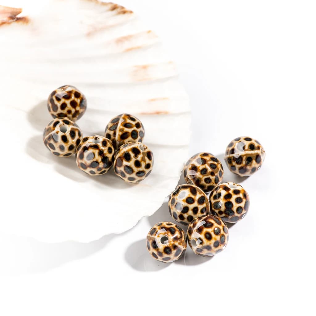 15 # Perles en céramique léopard, 10 pièces, accessoires de bijoux en porcelaine de haute qualité # MY262