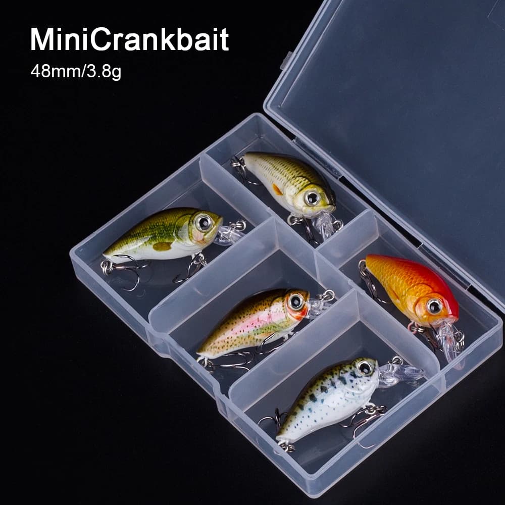 Hanlin-Leurres de pêche flottants, appâts artificiels durs, mini manivelle, matériel de pêche, Wobblers trempés, chaud, 3 pièces, 5 pièces, 48mm, 3.8g