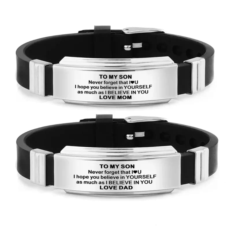TO MY SON-Bracelets de Courage en Silicone pour Homme et Femme, Bijoux Inspirants, Longueur Réglable, de la Colonne Vertébrale, pour Papa