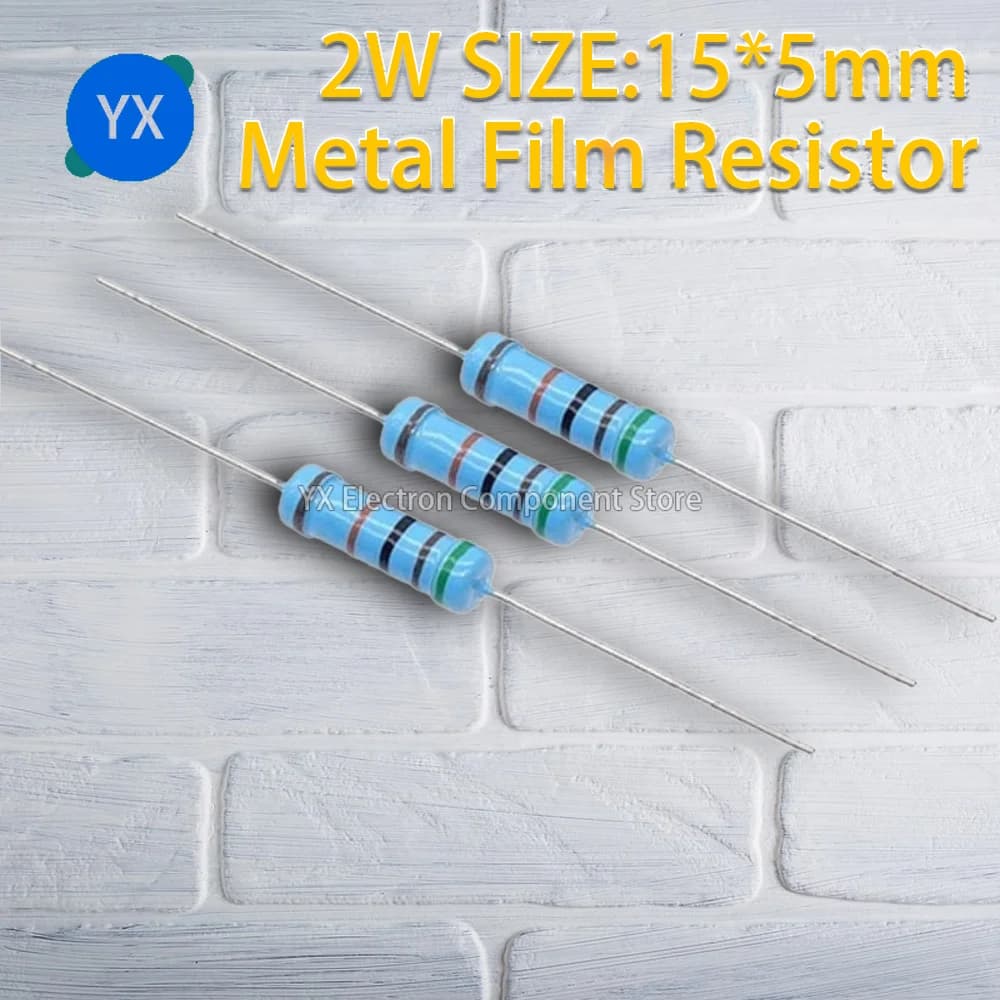 Résistance à film métallique 2W, 20 pièces, 1% résistance de puissance annulaire cinq couleurs 0,1r ~ 1M 1R 4.7R 10R 47R 10R0 220R 470R 1K 2.2K 10K 4.7K 100K Ohm