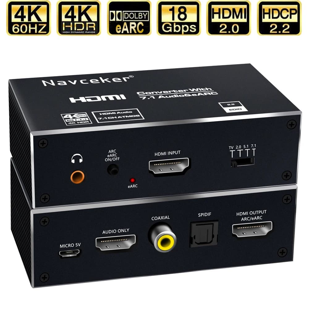 Commutateur HDMI Navceker 4K 120Hz avec extracteur audio EARC, fibre optique Toslink, commutateur HDMI 2.0 4K 60Hz, télécommande pour Apple TV PS4