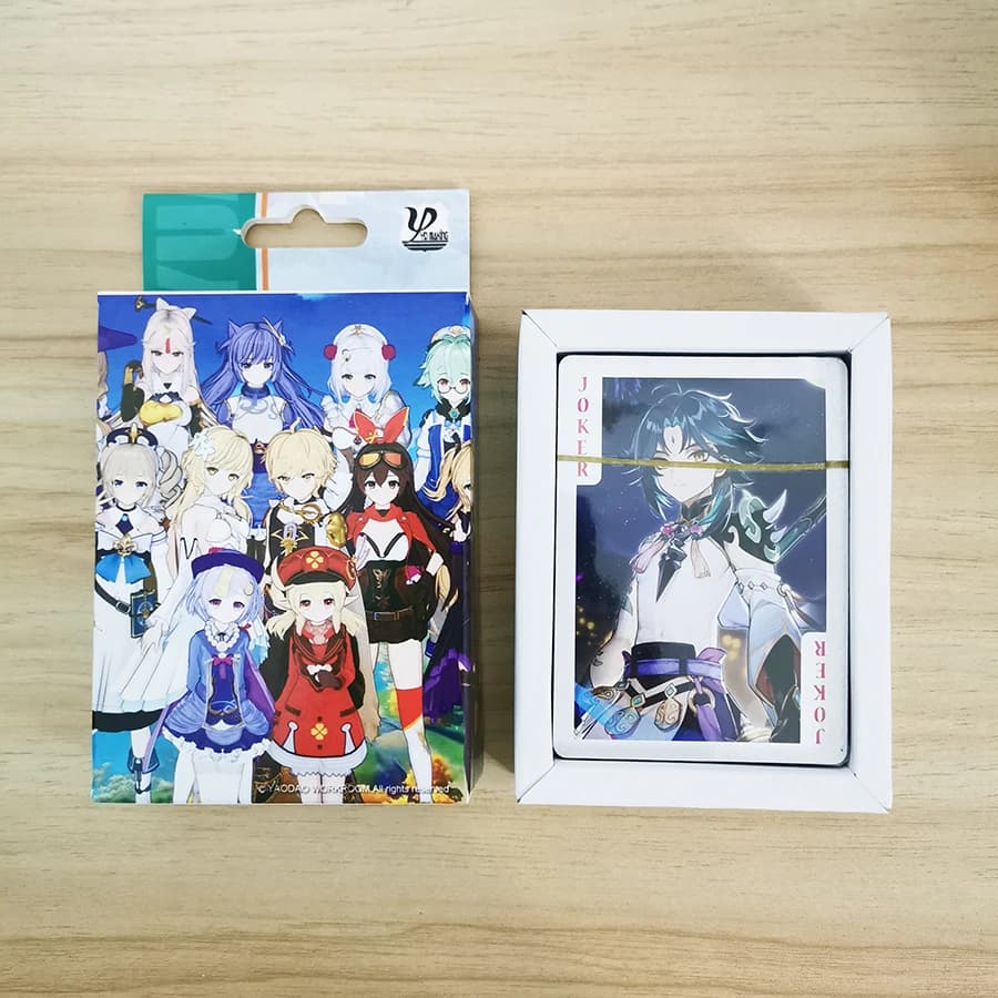 Genshin Impact Poker Cards, Anime Toy, Jean, Amber, Venti, Klee, Cosplay Board Game with Box, Collection Gift, 54 Pcs per Set