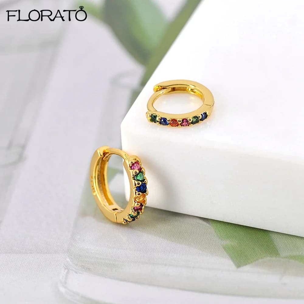 Boucles d'oreilles créoles en argent regardé 925 pour femmes, boucles d'oreilles créoles en cristal arc-en-ciel, bijoux fantaisie, cadeaux d'anniversaire