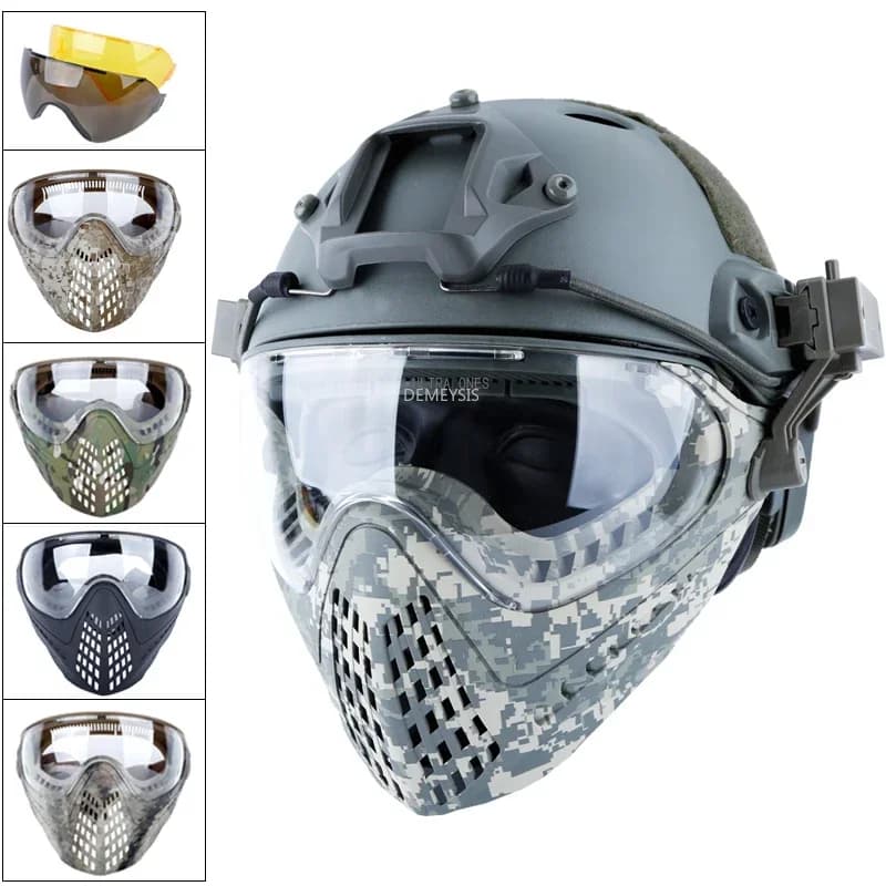 Masque facial complet tactique à 3 lentilles, résistant aux chocs, masque de Protection pour tir de chasse, masques de Paintball de Combat Airsoft