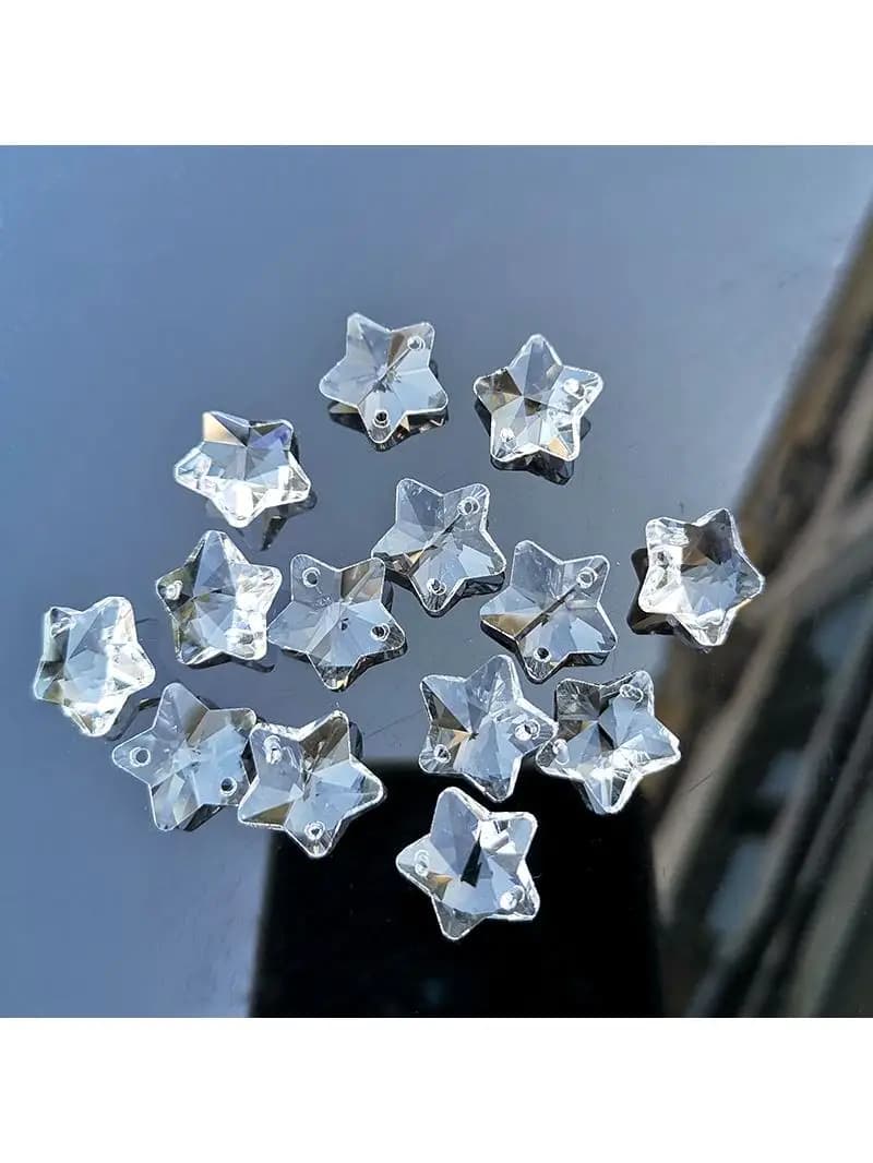 Perles Étoiles en Clip de 14mm, 2 Trous, Attrape-Soleil en Verre, Accessoires, Prismes de Lustre, Décoration de Mariage, de Maison, Bijoux de Bricolage