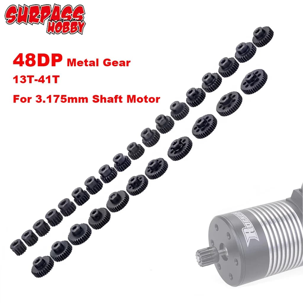SURPASS HOBBY Engrenage de moteur 48DP 3,175 mm, engrenages en acier 13T à 41T, pignon de moteur pour moteur à arbre de 3,175 mm, moteur 3650 3660