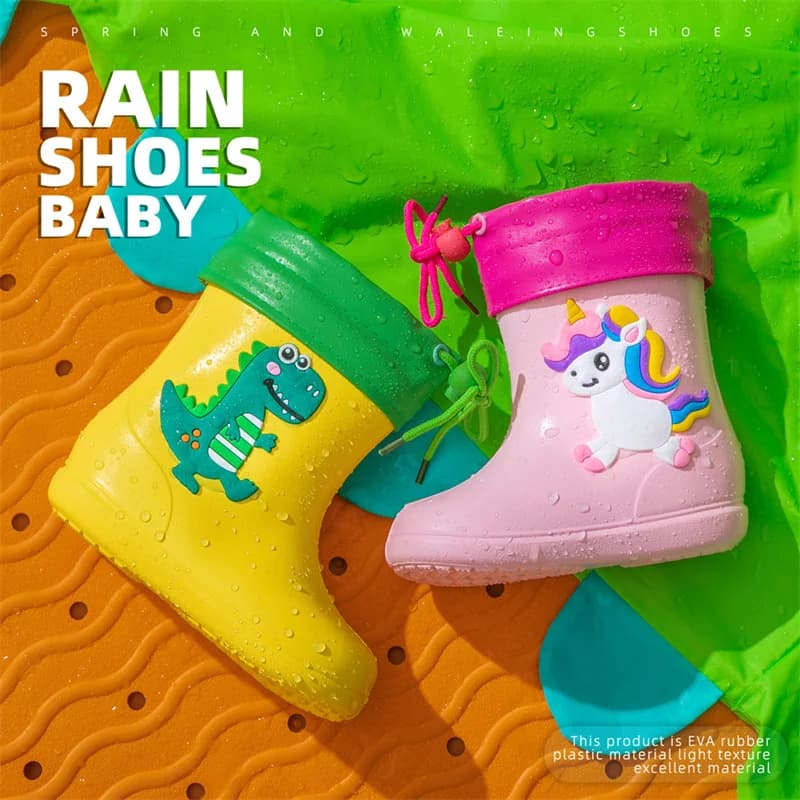 Mignon dessin animé bébé garçon fille chaussures d'eau de pluie couvre-bottes protéger Portable antidérapant enfants enfant en bas âge en caoutchouc bottes imperméables enfants