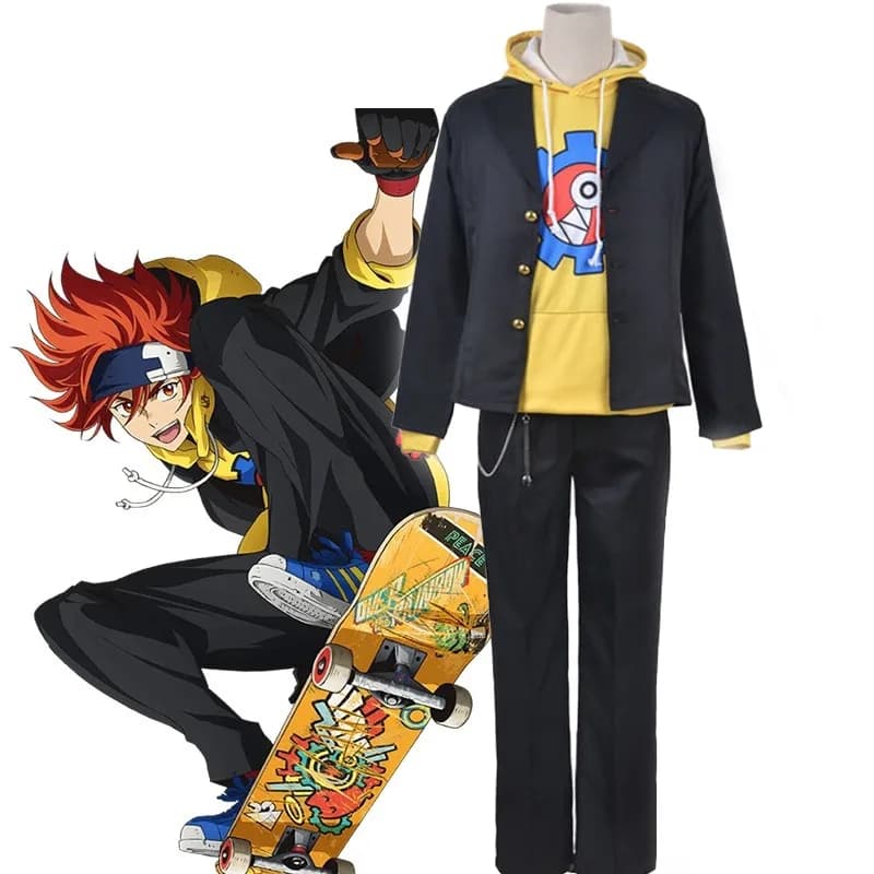 Costume SK8 The Infinity Cosplay Reki Kyan pour garçons et filles, uniforme de Skateboard, sweat à capuche jaune, veste noire