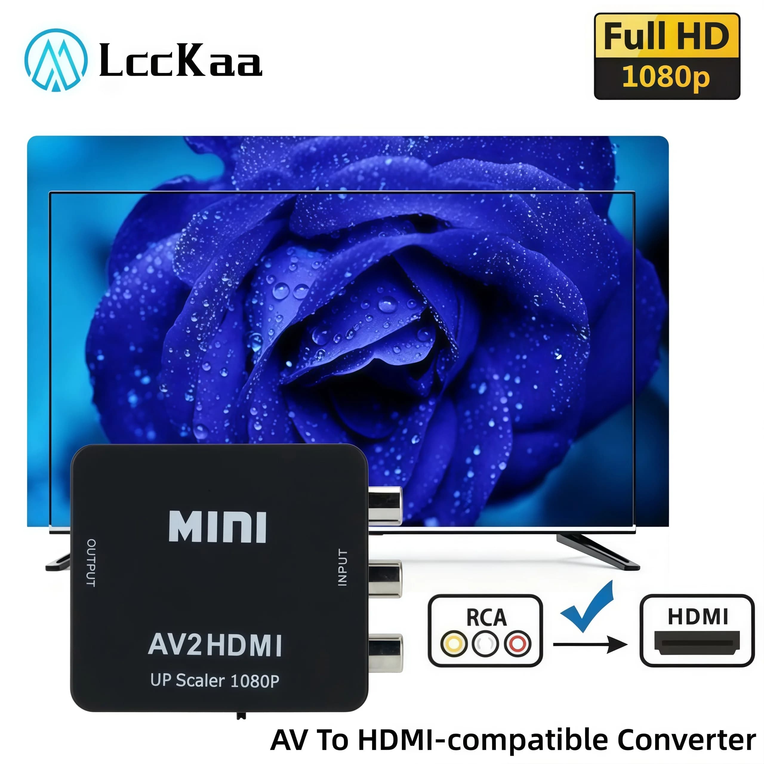 LccKaa 1080P RCA AV vers HDMI adaptateur Composite convertisseur AV vers HDMI adaptateur pour TV PS3 PS4 PC DVD Xbox projecteur