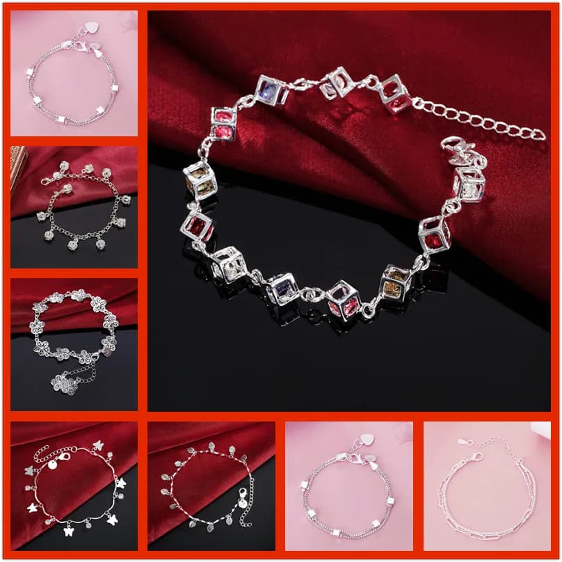 Mode fine 925 couleur argent charme croix chaîne coeur Bracelet pour femme marques de luxe bijoux fête de mariage livraison gratuite