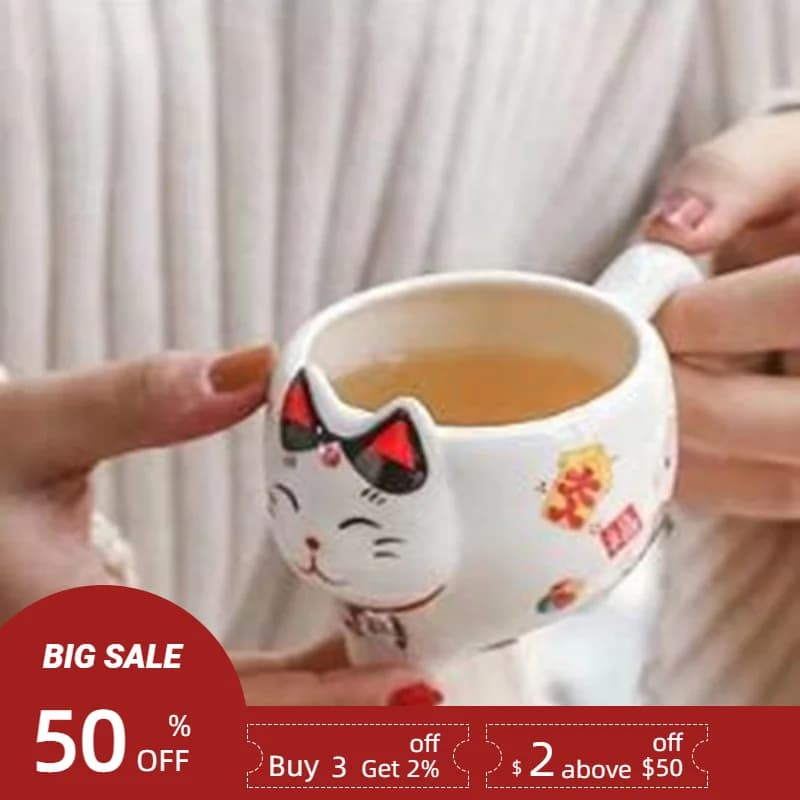Tasses à espresso Fortune Cat de style japonais, tasse Kawaii Lucky Cat pour thé, thé en céramique, tasses à café avec poignée, 100 ml