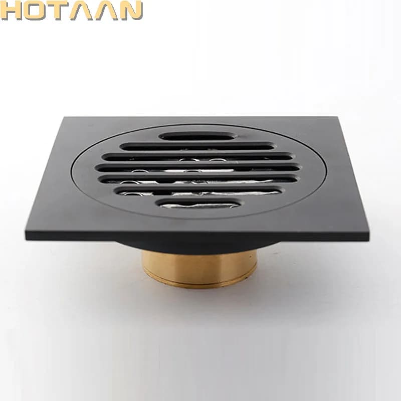 Hotaan Anti-odeur noir mat baignoire douche égouttoir sol 10 cm laiton carré sol douche Drain déchets grille sol Drain