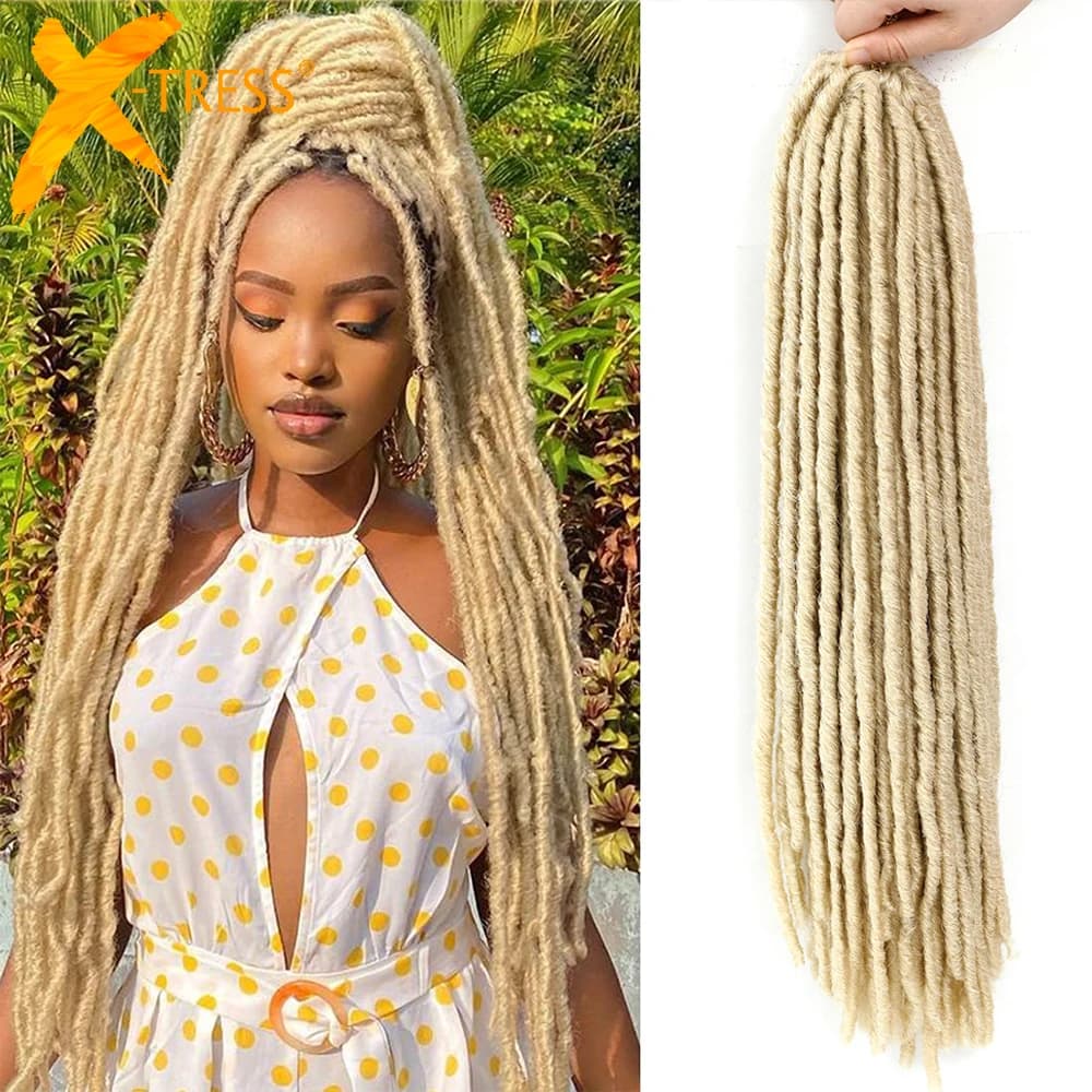 613 Blonde longue droite Faux Locs synthétique Crochet tressage cheveux Dreadlocks doux pré-bouclé sans noeuds cheveux tressés X-TRESS