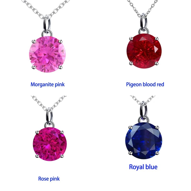 Rubis rouge sang de pigeon de 3 carats, forme ronde de 9 mm, saphir bleu roi/bleu fleur de maïs cultivé en laboratoire, inclusions, argent 925 pour pendentif et collier