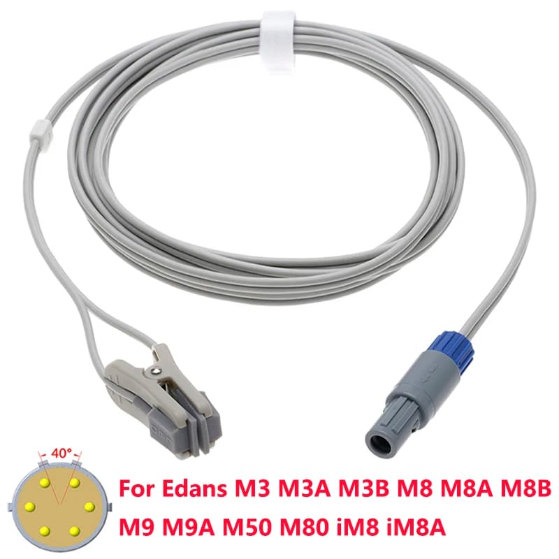 Capteur Spo2 Compatible Edans M3 M3A M3B M8 M8A M8B M9 M9A M50 M80 iM8 iM8A/Monitor de Dixion, câble d'oxymétrie doigt/oreille 6 broches 3m.