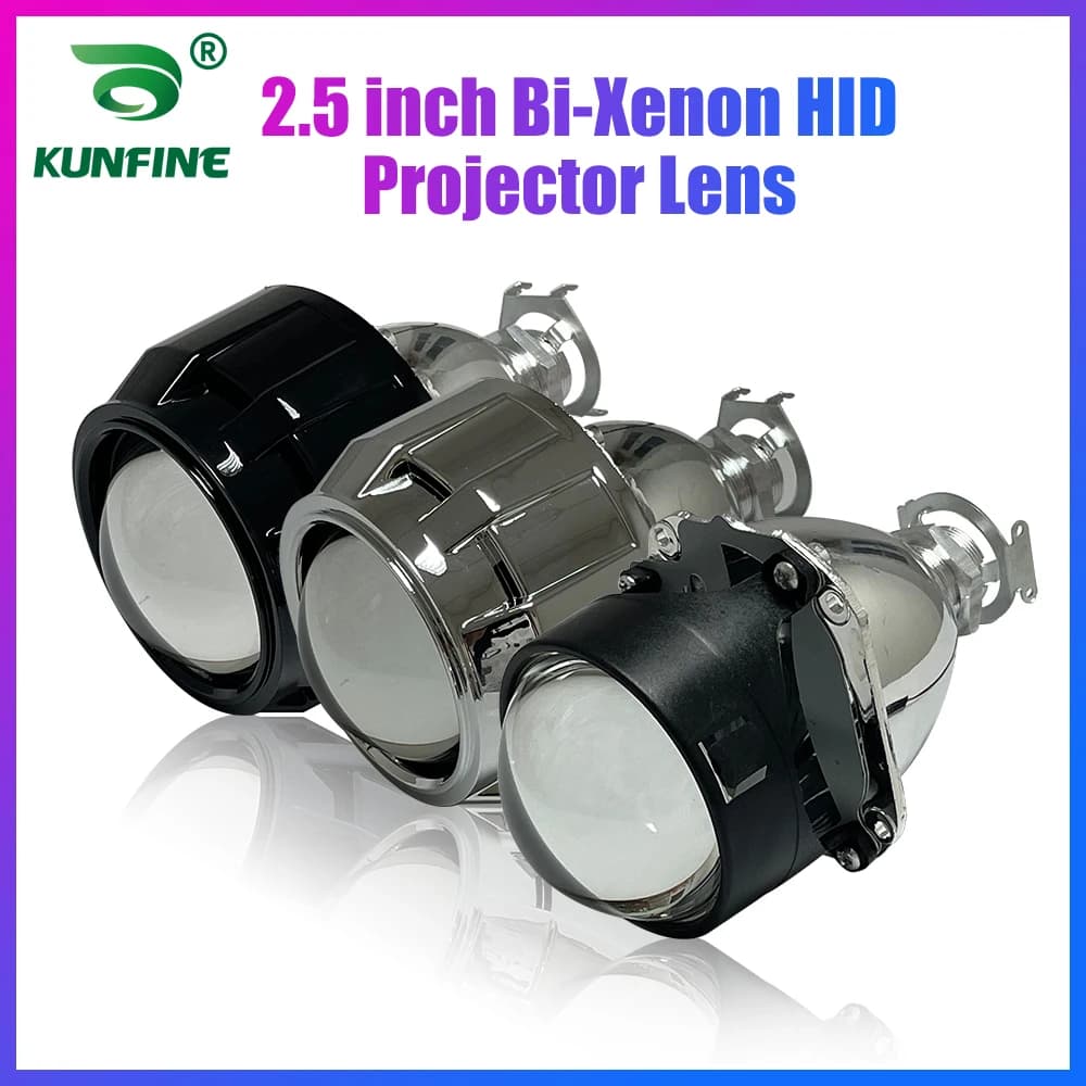 KUNFINE – lentille de projecteur HID bi-xénon, 2.5 pouces, faisceau haut/bas pour phare de voiture, ampoule halogène ou Xenon, 2 pièces/lot