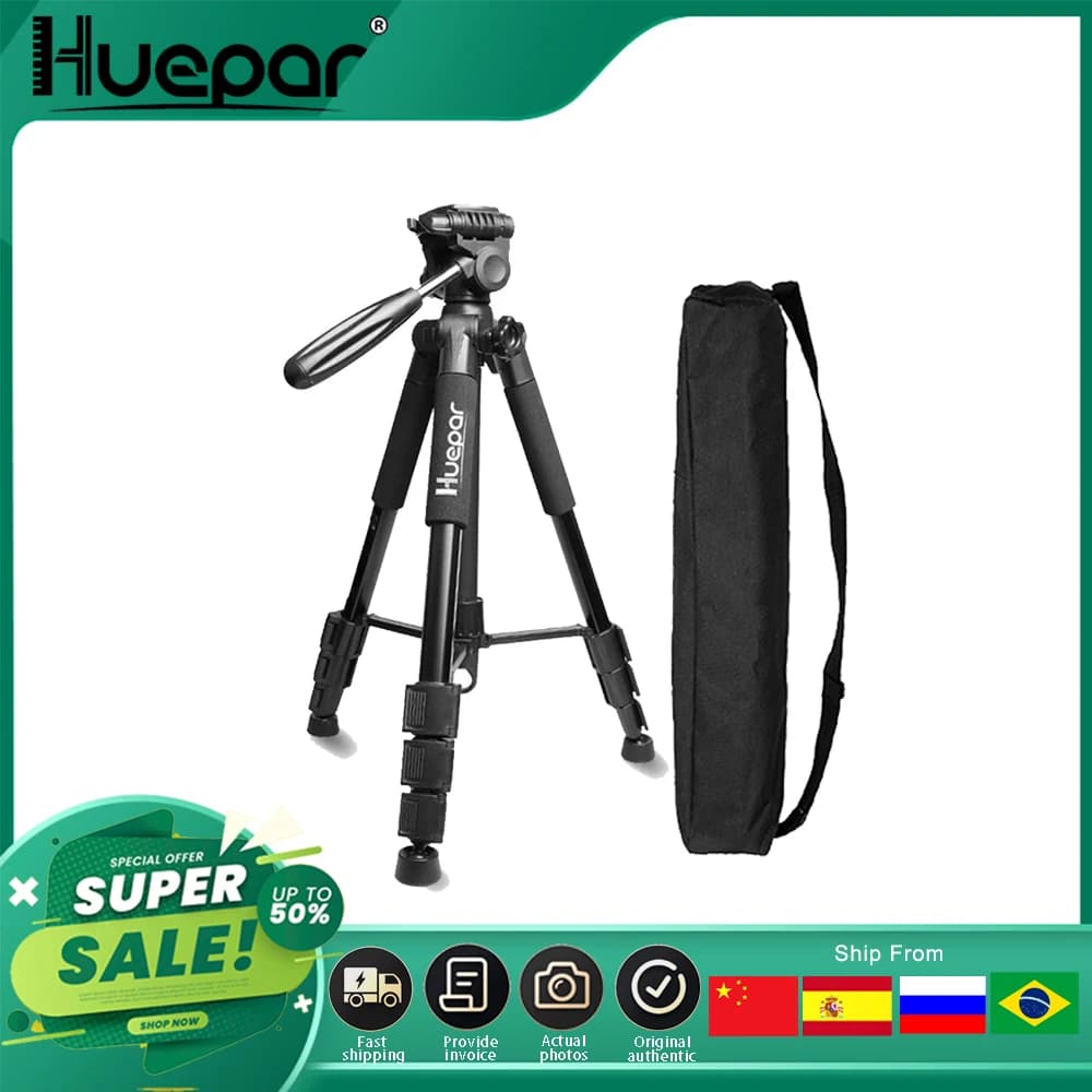 Trépied de caméra de voyage multifonction Huepar 56 "/143 cm trépied de niveau Laser réglable avec tête panoramique pivotante à 3 voies avec niveau à bulle