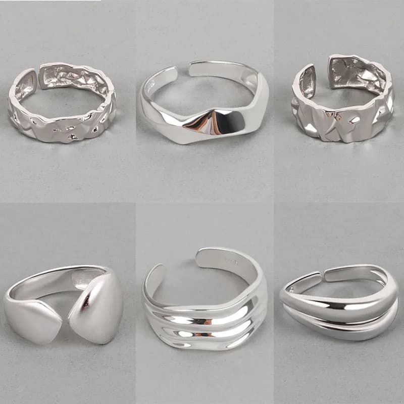 VENTFILLE 925 argent or couleur bague ouverte pour les femmes INS Niche vague irrégulière Surface de sable large nouilles fête cadeau d'anniversaire
