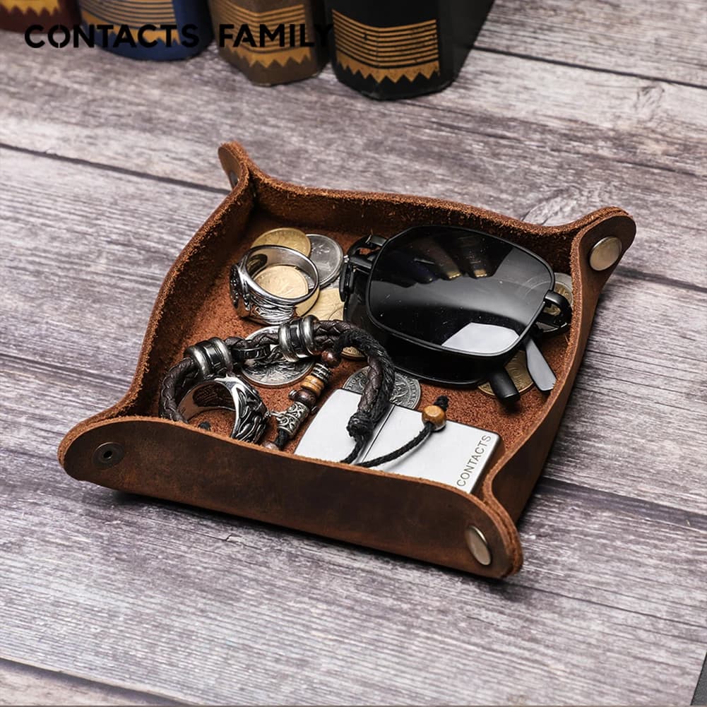 Plateau à pression créatif en cuir véritable, organisateur de bureau Ofiice à domicile, bijoux stylo clé pièce de monnaie plateau de rangement de bureau pliant