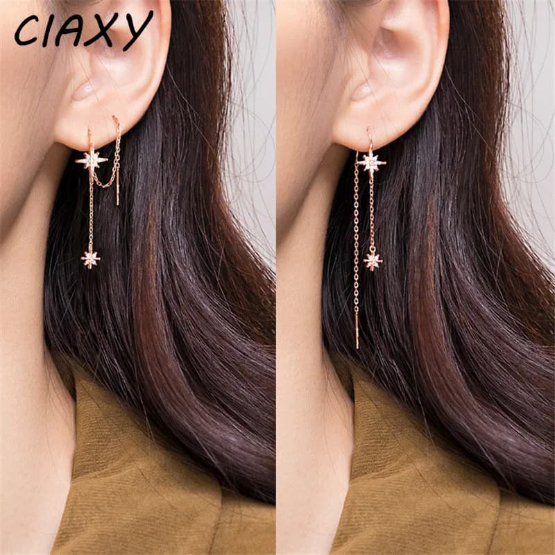 CIAXY couleur argent incrusté Zircon étoile boucles d'oreilles pour les femmes tempérament esthétique longue gland oreille ligne boucle d'oreille de luxe bijoux cadeau