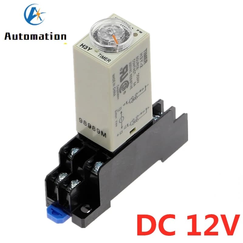 Bouton rotatif de retard de mise sous tension DPDT 1S/5S/10S/30S/60S/3M/5M/10M/30M, relais de temps de synchronisation DC 12V H3Y-2 avec prise de Base PYF08A