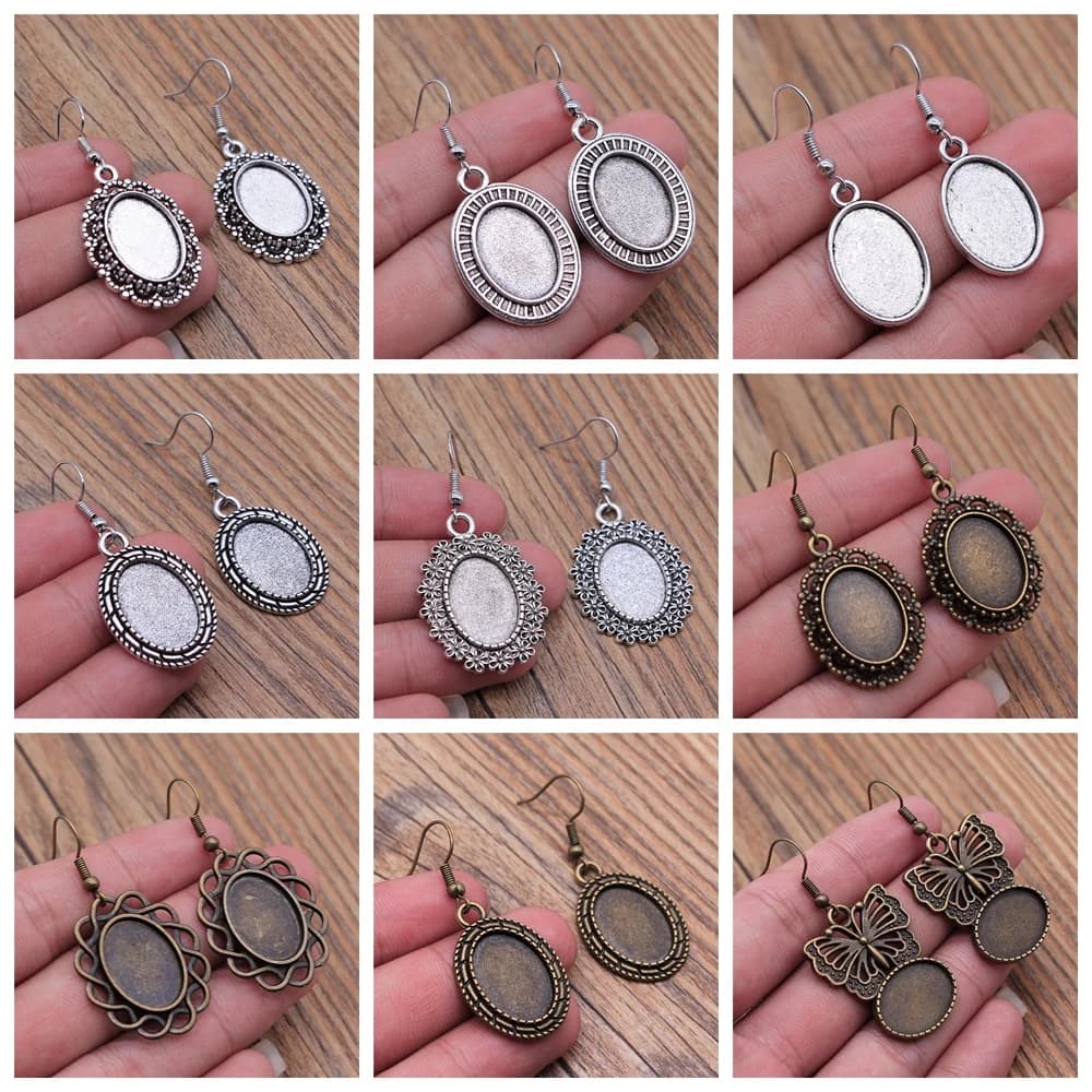Ajustement 13x18mm Cabochons ovale réglage vierge lunette blanc Cabochon boucle d'oreille Base pour bricolage boucle d'oreille faisant