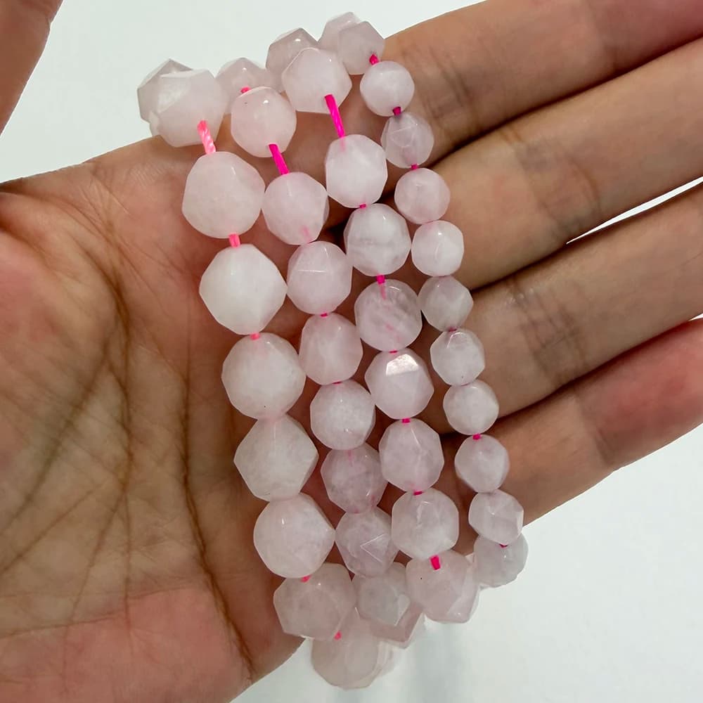 Pierre naturelle de 15 pouces, grosses coupes, Quartz Rose à facettes, perles rondes en vrac, taille au choix 6, 8, 10 mm