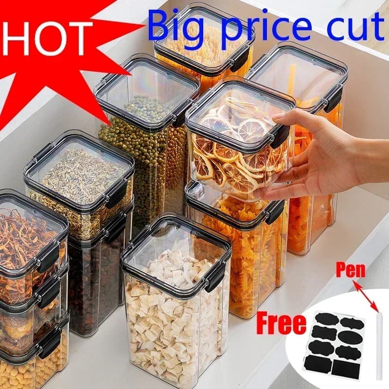 Ensemble de pots scellés de cuisine empilables de 460 à 1800ml, boîte de stockage des aliments en plastique, bouteille de réservoir multigrains, conteneurs de stockage de thé aux fruits secs
