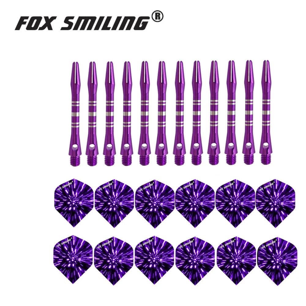 Fox souriant 12 pièces 41mm arbres de fléchettes en aluminium avec 12 pièces vols de fléchettes accessoires de fléchettes