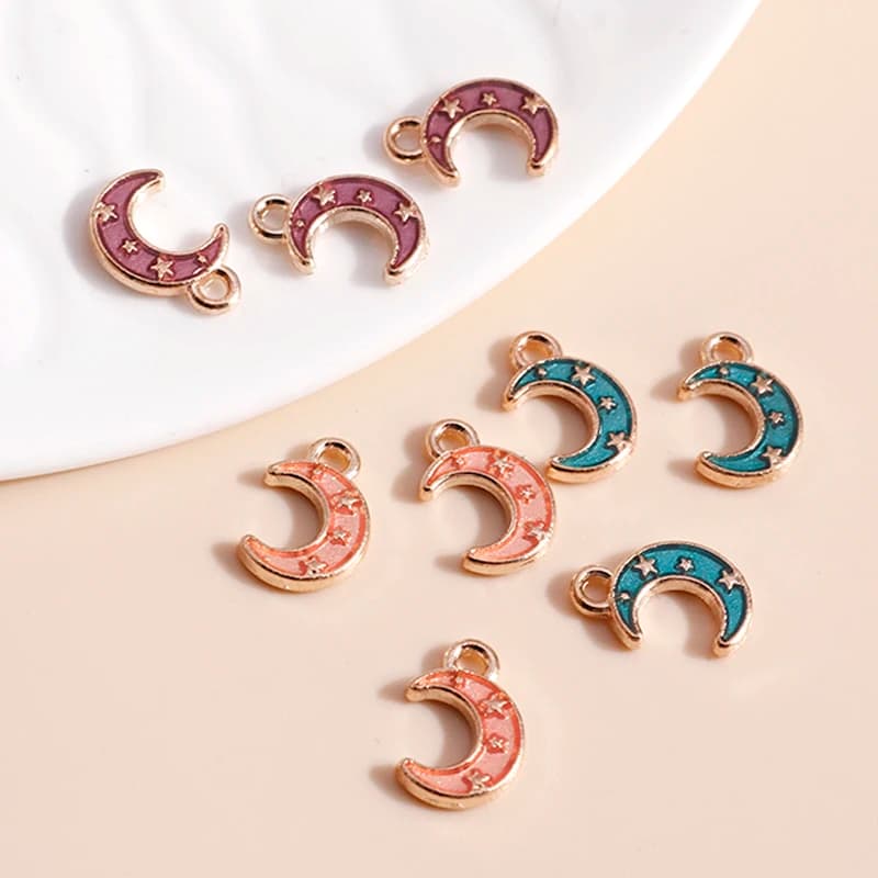 Breloques émail en forme de croissant de lune, 6x10mm, pour colliers, pendentifs, boucles d'oreilles, bricolage, breloques étoiles en 3 couleurs, accessoires de fabrication de bijoux, 10 pièces
