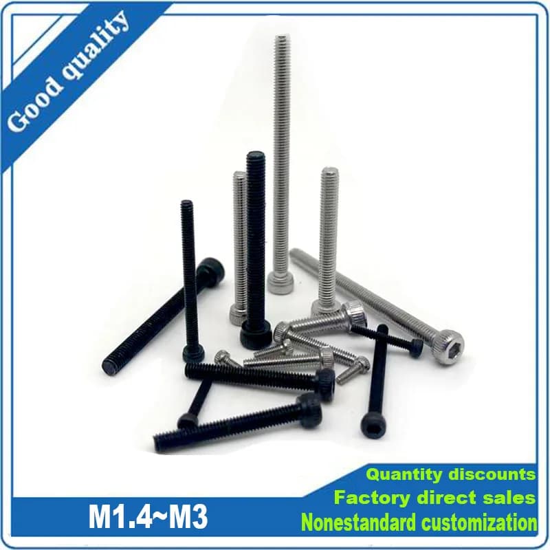 50pcs M1.4 M1.6 M2 M2.5 M3 304 A2 acier inoxydable noir 12.9 Grade DIN912 hexagone tête creuse vis Allen boulon L = 2-30mm