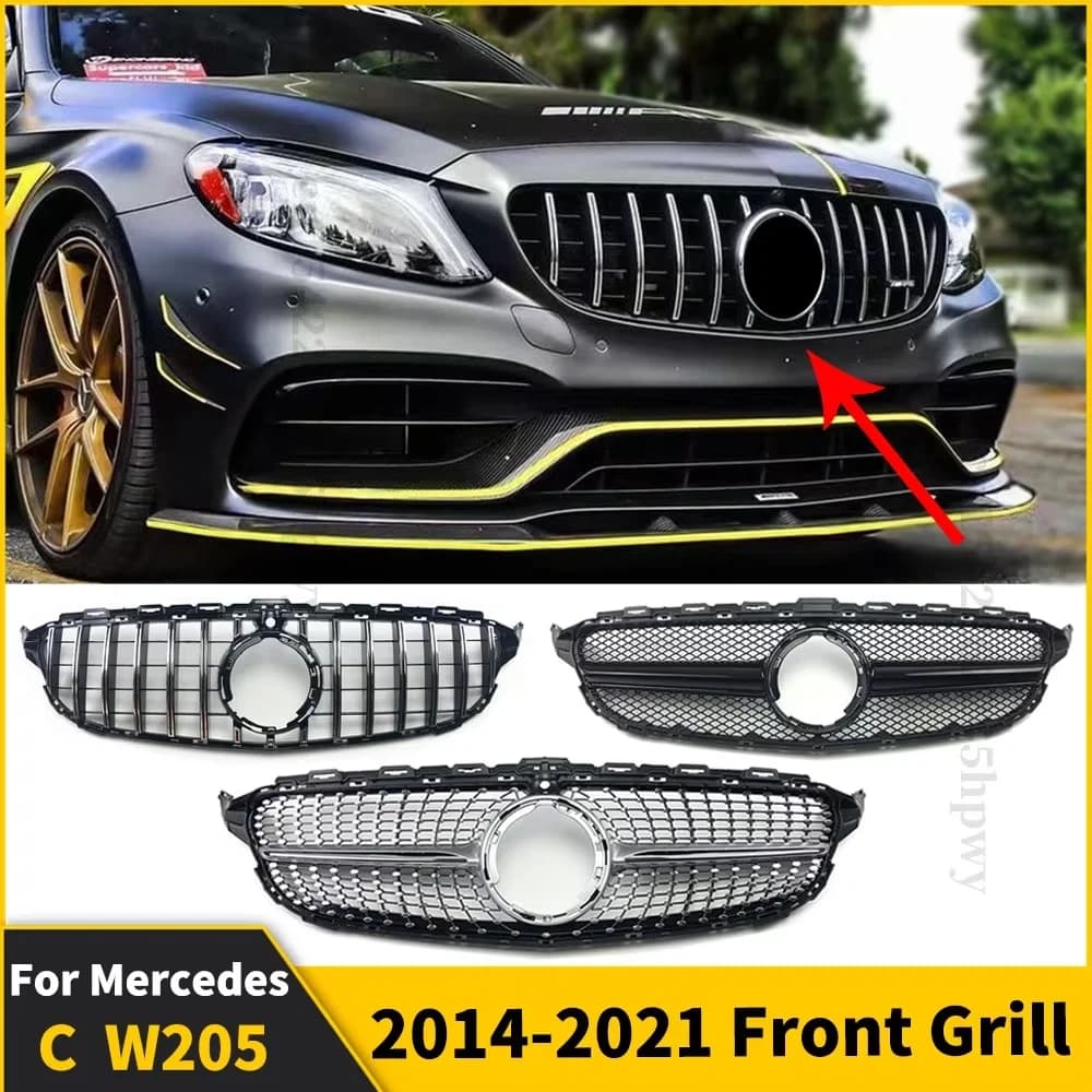 Grille de pare-chocs avant en diamant GT, pour Mercedes W205 Grill C205 S205 Benz C 2014 – 2021 C200 C260 C180 C250 C300 Coupe AMG Tuning