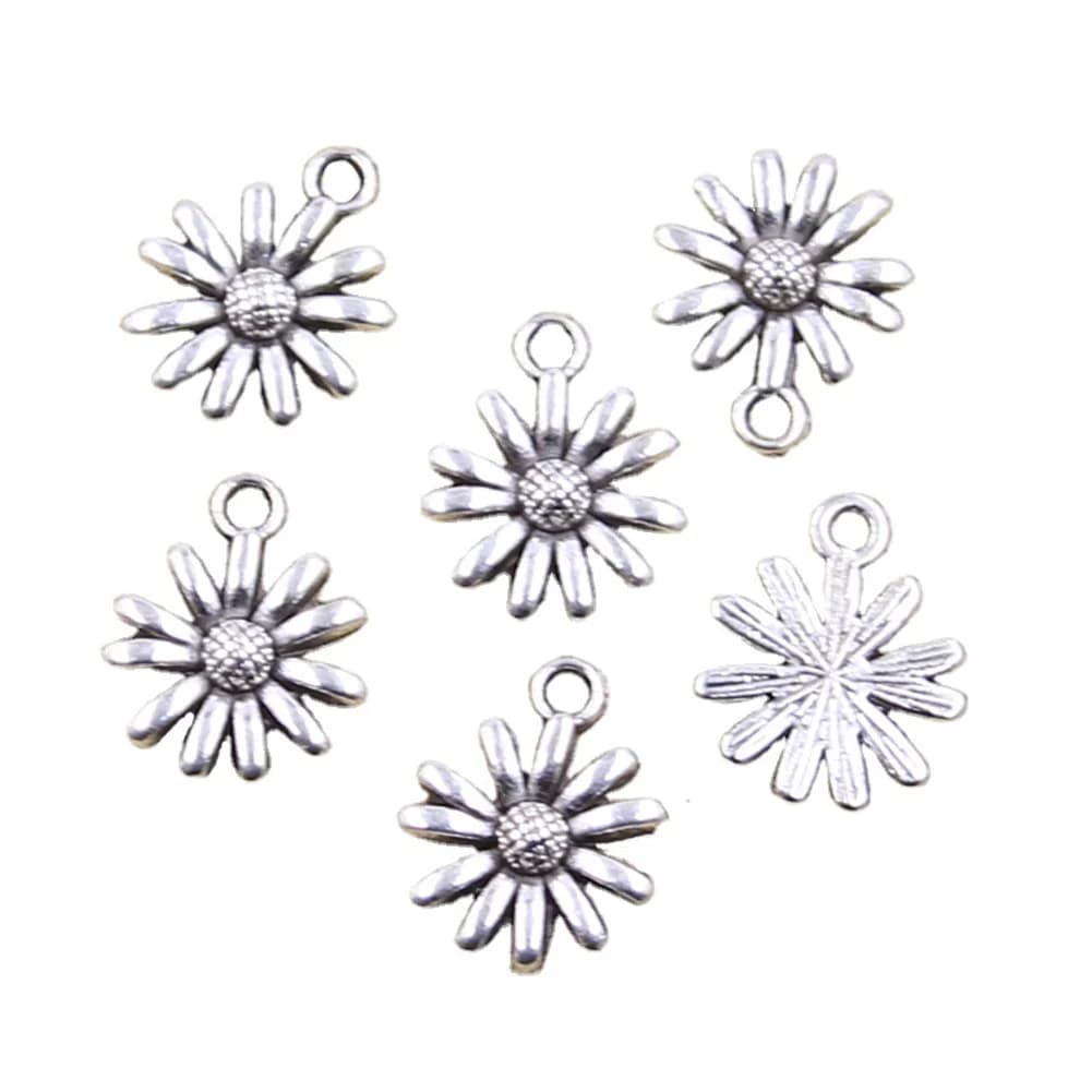 20 pièces breloques marguerite fleur tournesol 14x12mm pendentifs couleur argent Antique fabrication de bijoux tibétain fait à la main