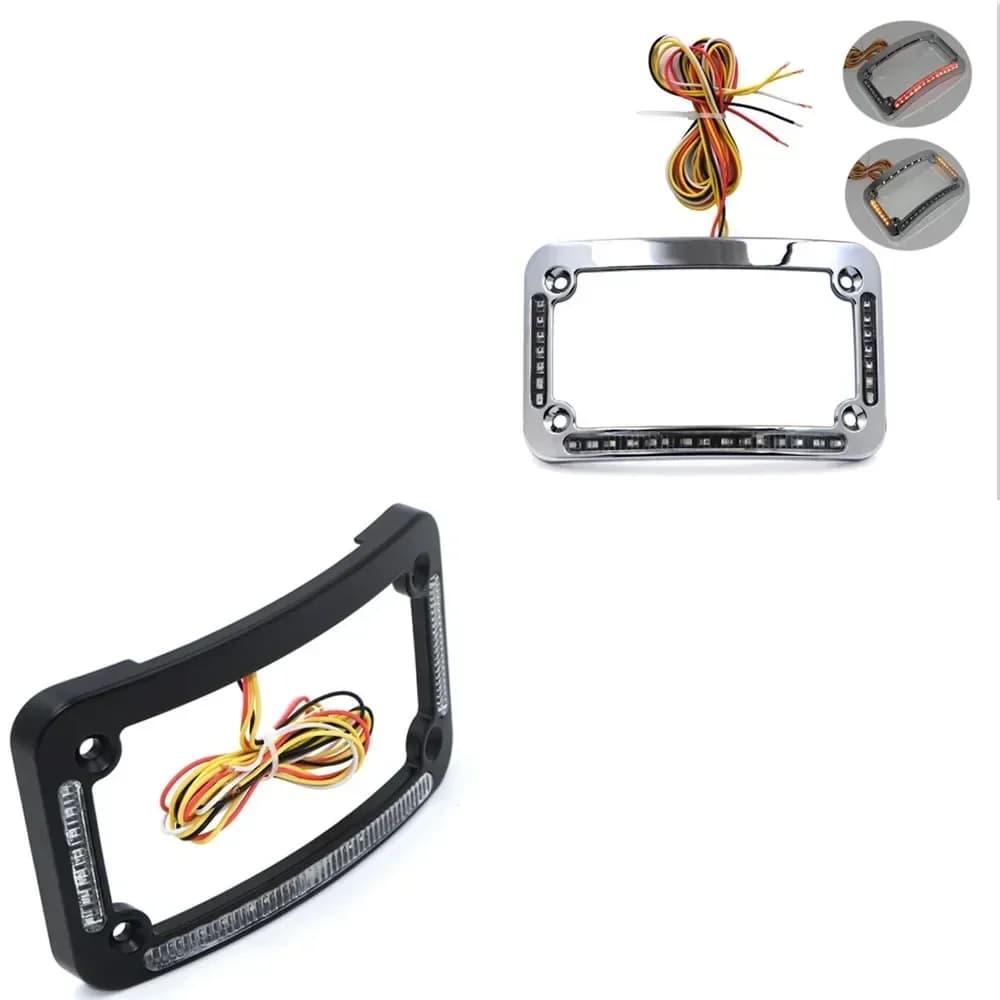 Cadre de plaque d'immatriculation de moto incurvé à double LED avec frein ou tours – Pièces de moteur de rechange à finition chromée