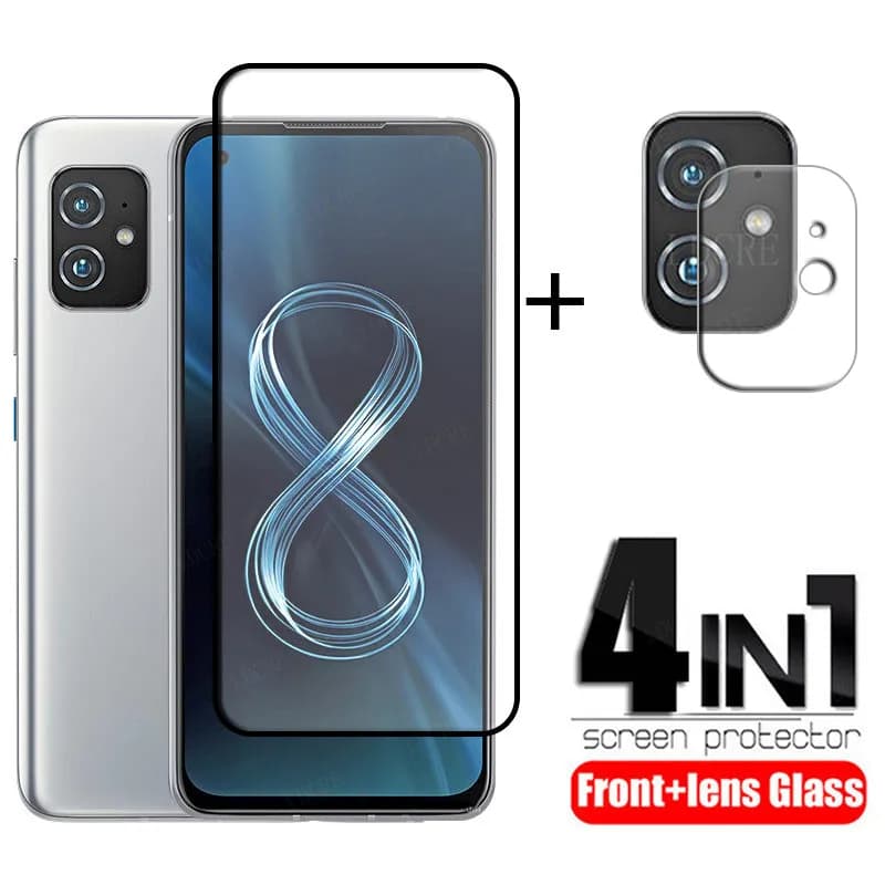 4-en-1 pour Asus Zenfone 8 verre pour Asus Zenfone 8 verre trempé couverture complète HD protecteur d'écran pour Asus Zenfone 8 verre d'objectif