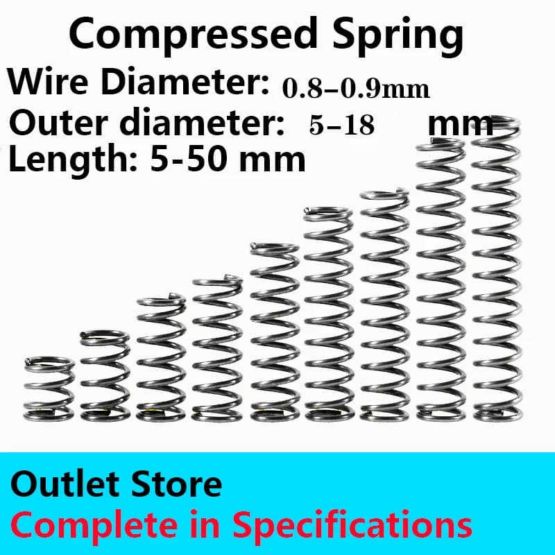 Ressort de pression du rotor ressort comprimé grand et petit diamètre de ligne de ressort 0.8-0.9mm, diamètre externe 5-18mm