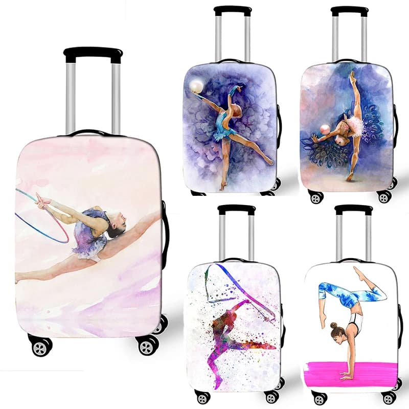Housse de bagage avec impression artistique de gymnastique rythmique, valise Anti-poussière, accessoires de voyage pour femmes, housse de boîtier de chariot élastique