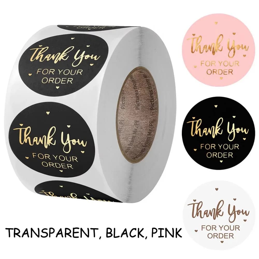 Autocollants "Merci pour votre commande" pour enveloppes, lot de 50 à 500 pièces, décalcomanies disponibles en noir, rose, transparent et doré