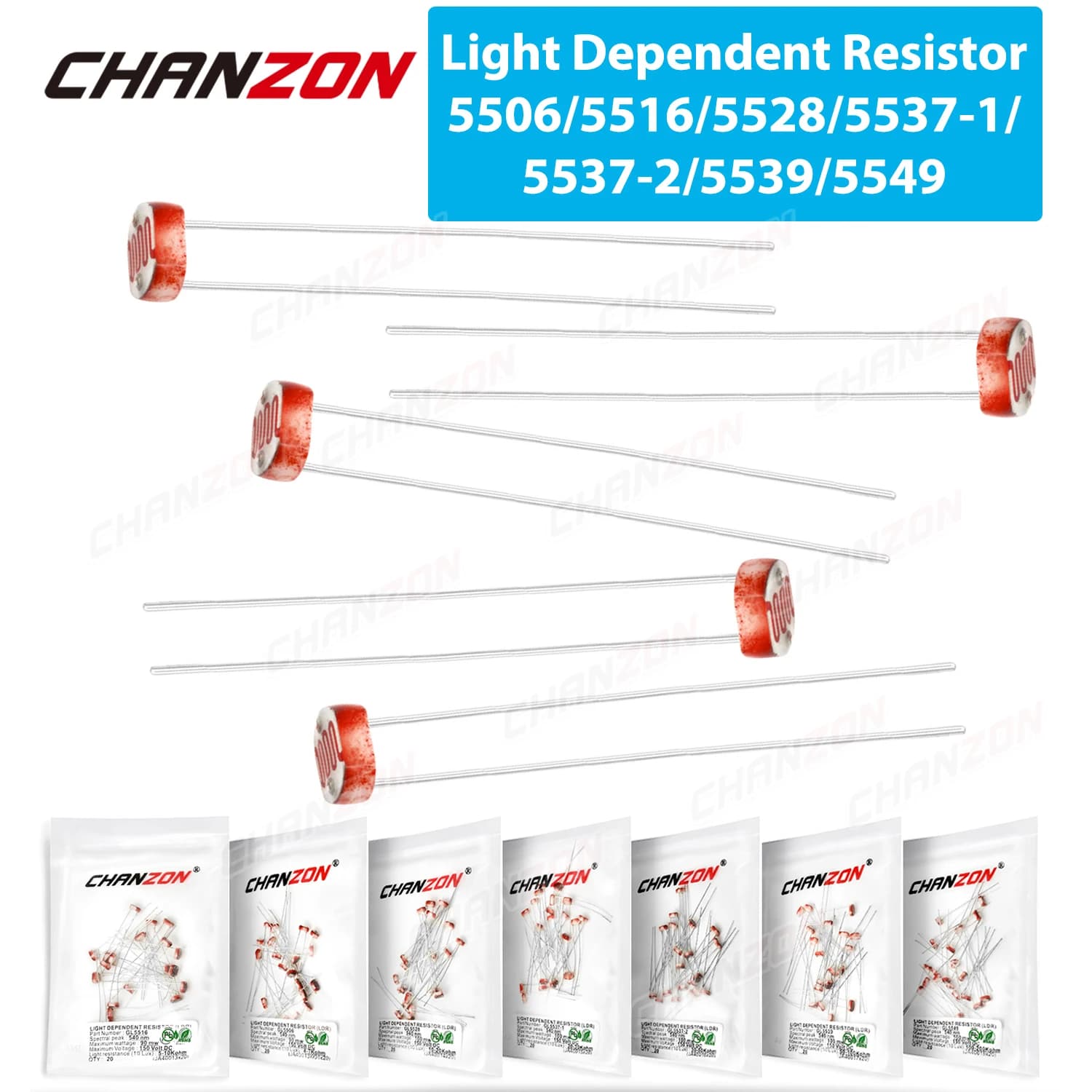 20 pièces/lot de photorésistances LDR (Light Dependent Resistor) 5506 5516 5528 5537-1 5537-2 5539 5549 GL5528 Cds