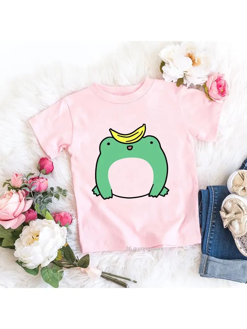 T-shirt rose avec dessin animé de grenouille et de fruits pour filles, vêtements d'anniversaire pour bébés, été