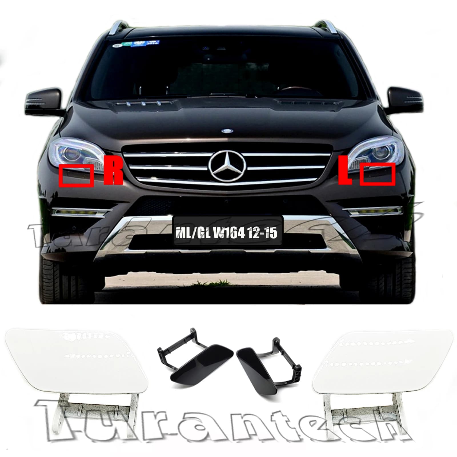 Cache de lave-phare pour Mercedes-Benz ML GLE W166 X166 (2012-2015) – Compatible avec les modèles 250, 280, 300, 350, 420, 450, 500, 550 – Buse de pulvérisation de phare
