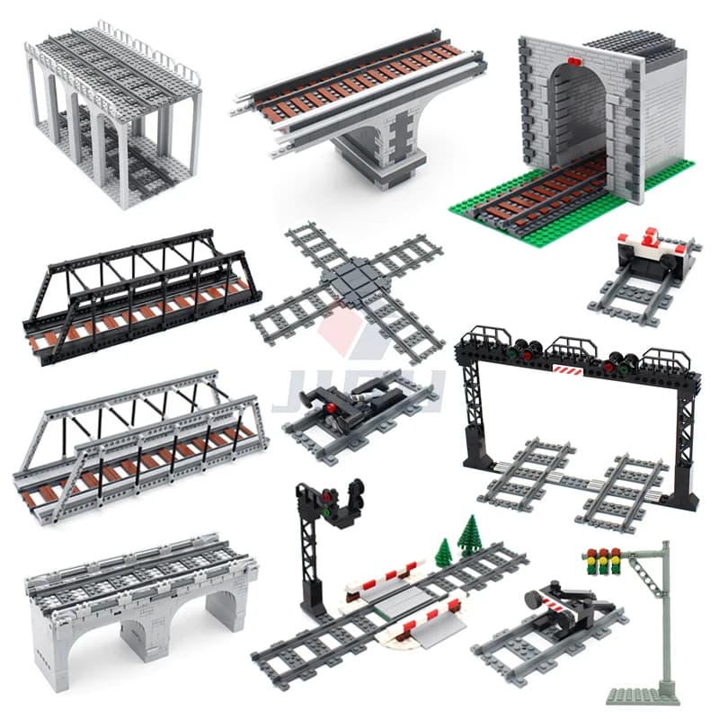 Modèle de voie de train urbain MOC, rails de train, feux de signalisation, barrière d'allée, ensemble de lampes de signalisation urbaines, jouets de construction de haute technologie