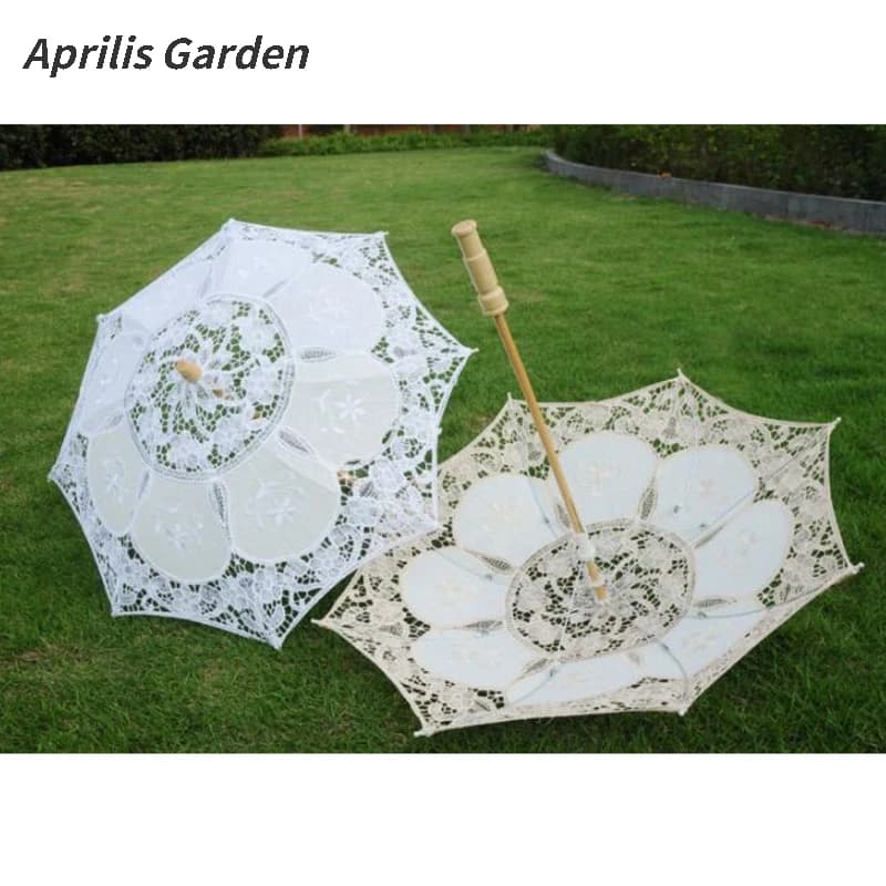 Parapluie en dentelle blanche pour mariée, restonique, manche en bois blanc, artisanat créatif, accessoires de tir pour femmes, nouveau marié