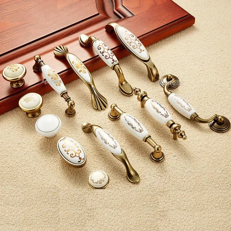 MELMELMELFashion-Poignée de meuble en céramique blanche, fleur dorée, idéale pour porte de cuisine, armoire, Foy